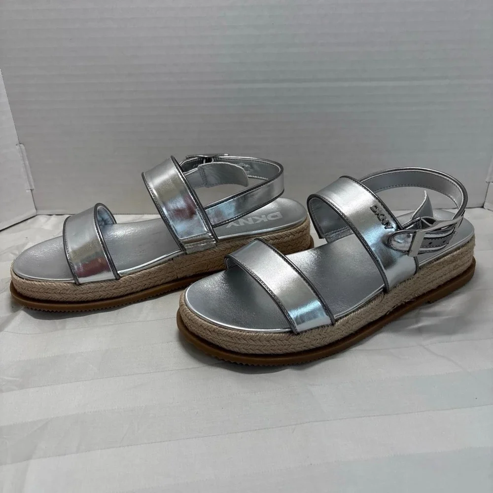 DKNY Bernae Womens Slingback Sandals Silver Espadrille Platform Size 9 M